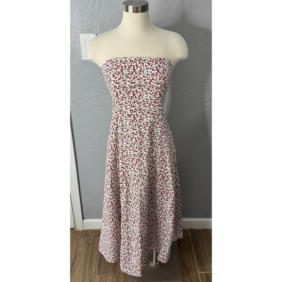 The A&F Mila Strapless Midi Dress, White/Red, Small - Picture 1 of 6